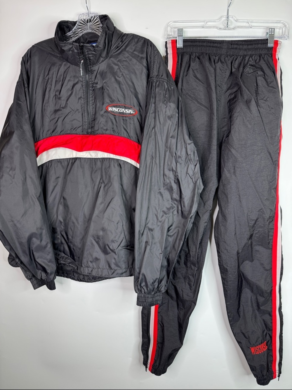 Vintage Champion University Of Wisconsin Black Track Suit Size Medium/XL